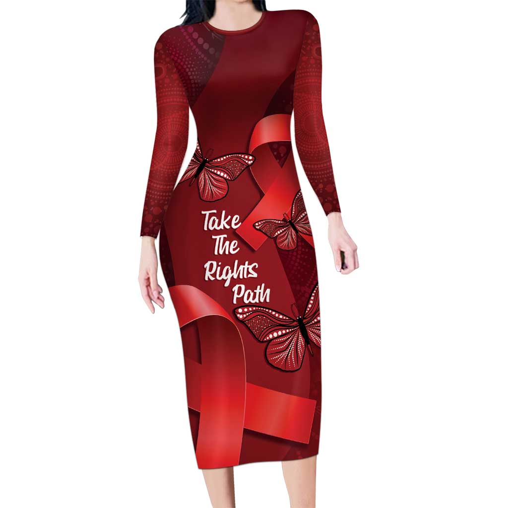 Australia AIDS Awareness Month Long Sleeve Bodycon Dress Take The Rights Path Aboriginal Art