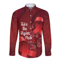 Australia AIDS Awareness Month Long Sleeve Button Shirt Take The Rights Path Aboriginal Art