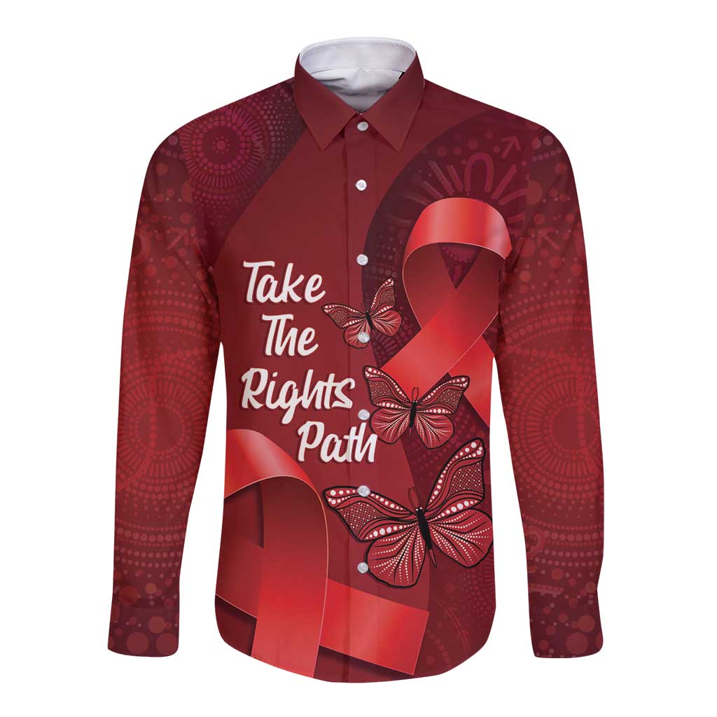 Australia AIDS Awareness Month Long Sleeve Button Shirt Take The Rights Path Aboriginal Art
