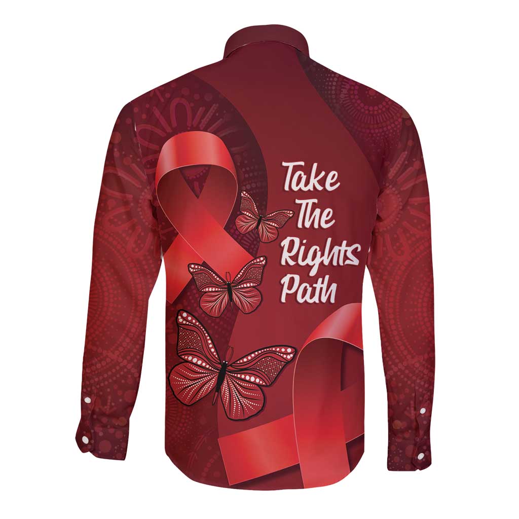 Australia AIDS Awareness Month Long Sleeve Button Shirt Take The Rights Path Aboriginal Art