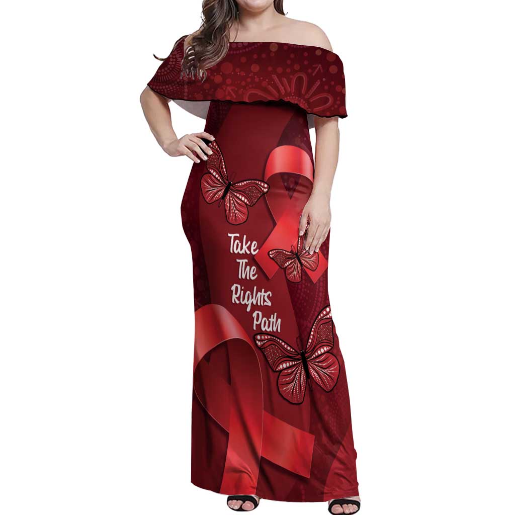 Australia AIDS Awareness Month Off Shoulder Maxi Dress Take The Rights Path Aboriginal Art