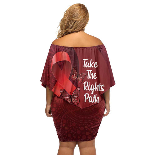 Australia AIDS Awareness Month Off Shoulder Short Dress Take The Rights Path Aboriginal Art
