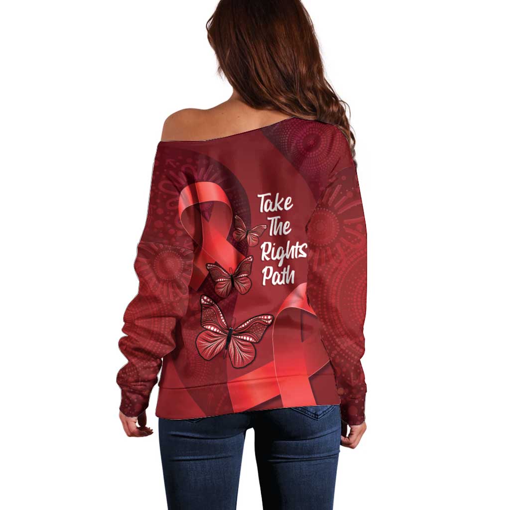 Australia AIDS Awareness Month Off Shoulder Sweater Take The Rights Path Aboriginal Art