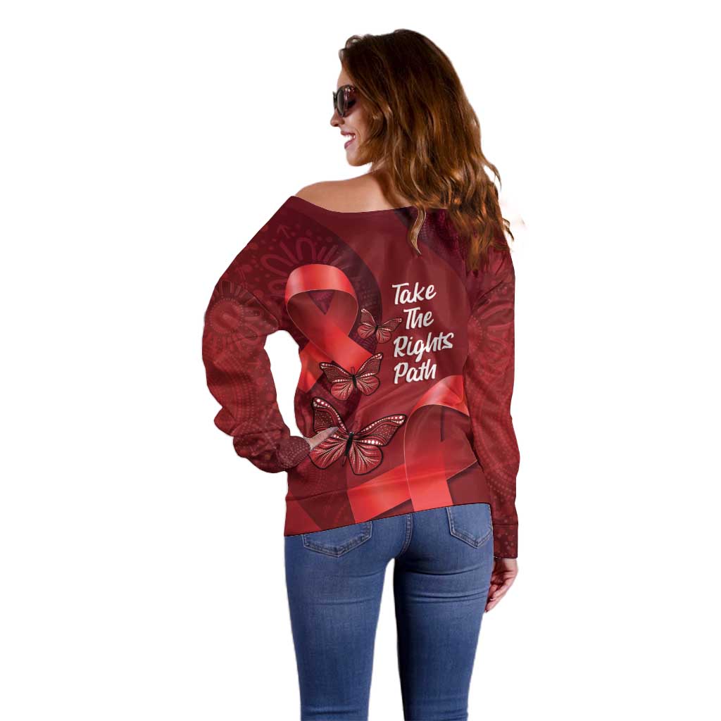 Australia AIDS Awareness Month Off Shoulder Sweater Take The Rights Path Aboriginal Art