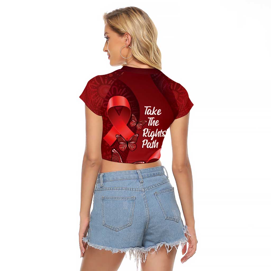 Australia AIDS Awareness Month Raglan Cropped T Shirt Take The Rights Path Aboriginal Art