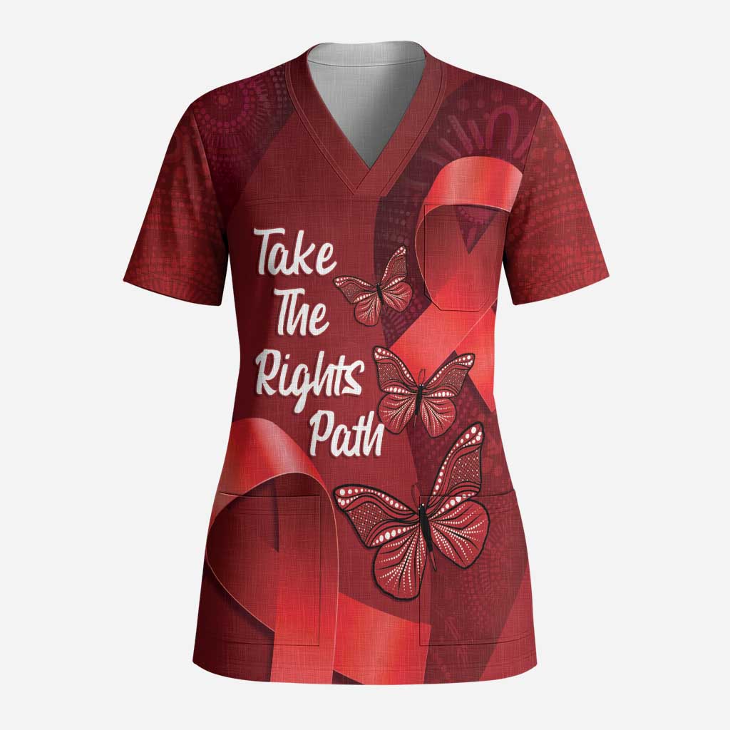 Australia AIDS Awareness Month Scrub Top Take The Rights Path Aboriginal Art - Aussie Hoodie