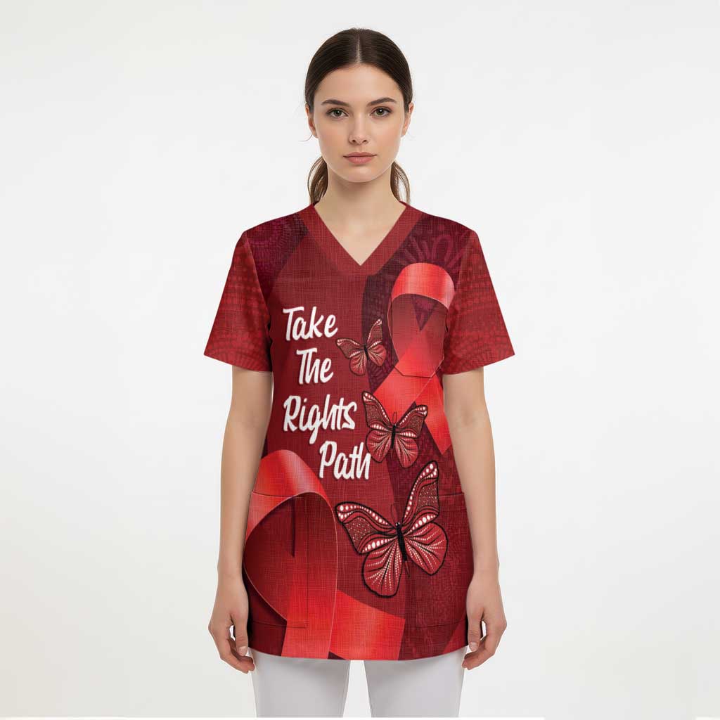 Australia AIDS Awareness Month Scrub Top Take The Rights Path Aboriginal Art - Aussie Hoodie