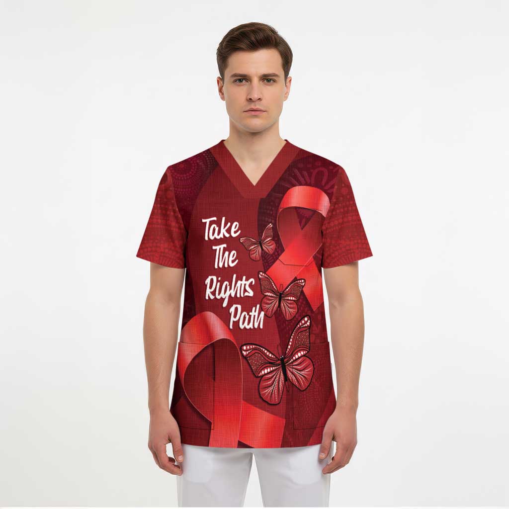 Australia AIDS Awareness Month Scrub Top Take The Rights Path Aboriginal Art - Aussie Hoodie