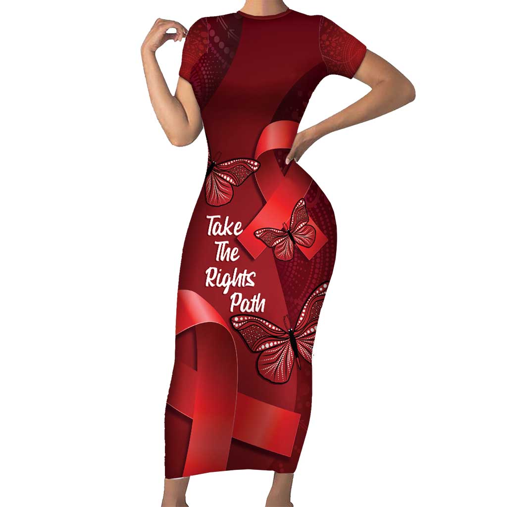 Australia AIDS Awareness Month Short Sleeve Bodycon Dress Take The Rights Path Aboriginal Art