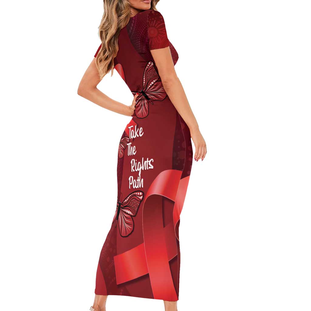 Australia AIDS Awareness Month Short Sleeve Bodycon Dress Take The Rights Path Aboriginal Art