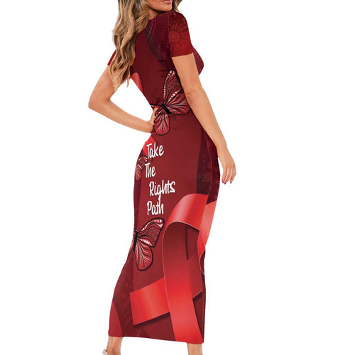 Australia AIDS Awareness Month Short Sleeve Bodycon Dress Take The Rights Path Aboriginal Art