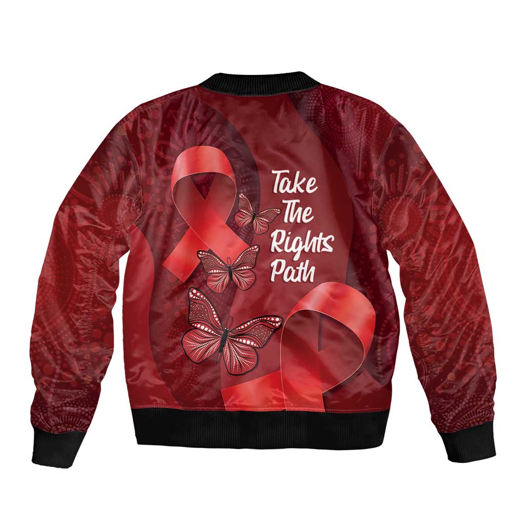 Australia AIDS Awareness Month Sleeve Zip Bomber Jacket Take The Rights Path Aboriginal Art