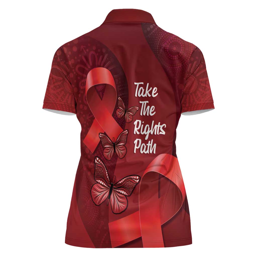 Australia AIDS Awareness Month Women Polo Shirt Take The Rights Path Aboriginal Art
