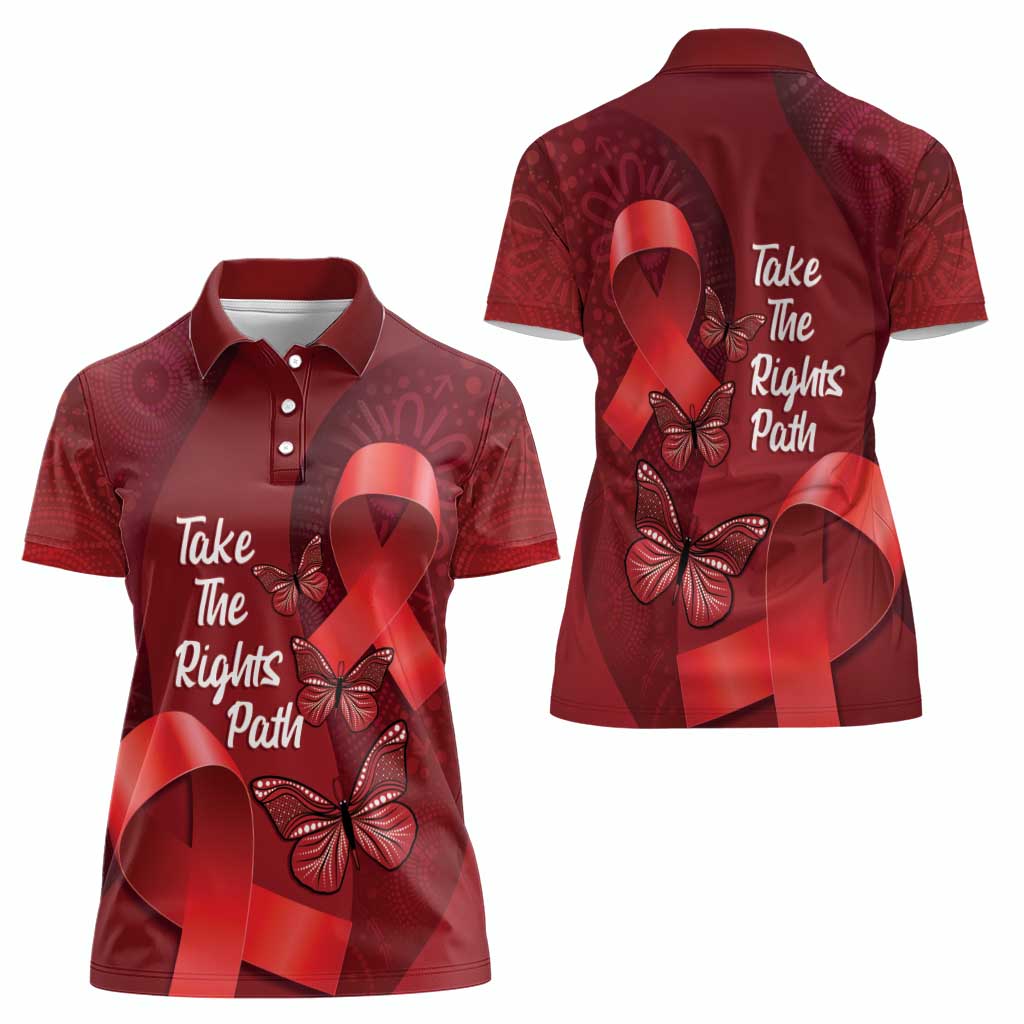 Australia AIDS Awareness Month Women Polo Shirt Take The Rights Path Aboriginal Art