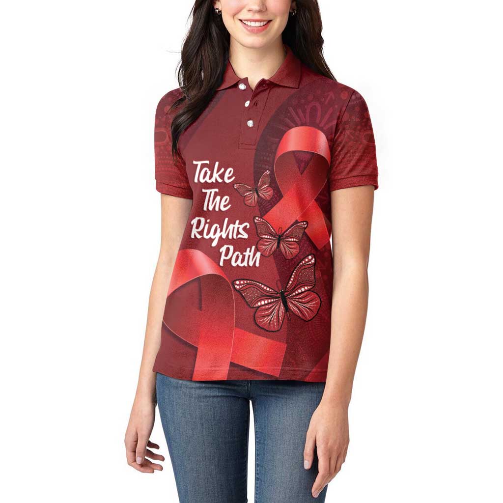 Australia AIDS Awareness Month Women Polo Shirt Take The Rights Path Aboriginal Art
