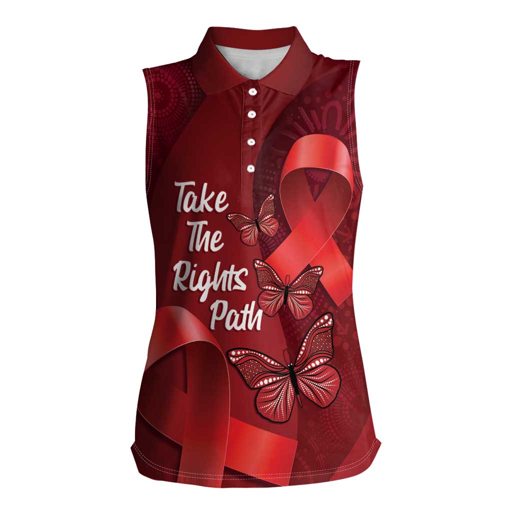 Australia AIDS Awareness Month Women Sleeveless Polo Shirt Take The Rights Path Aboriginal Art