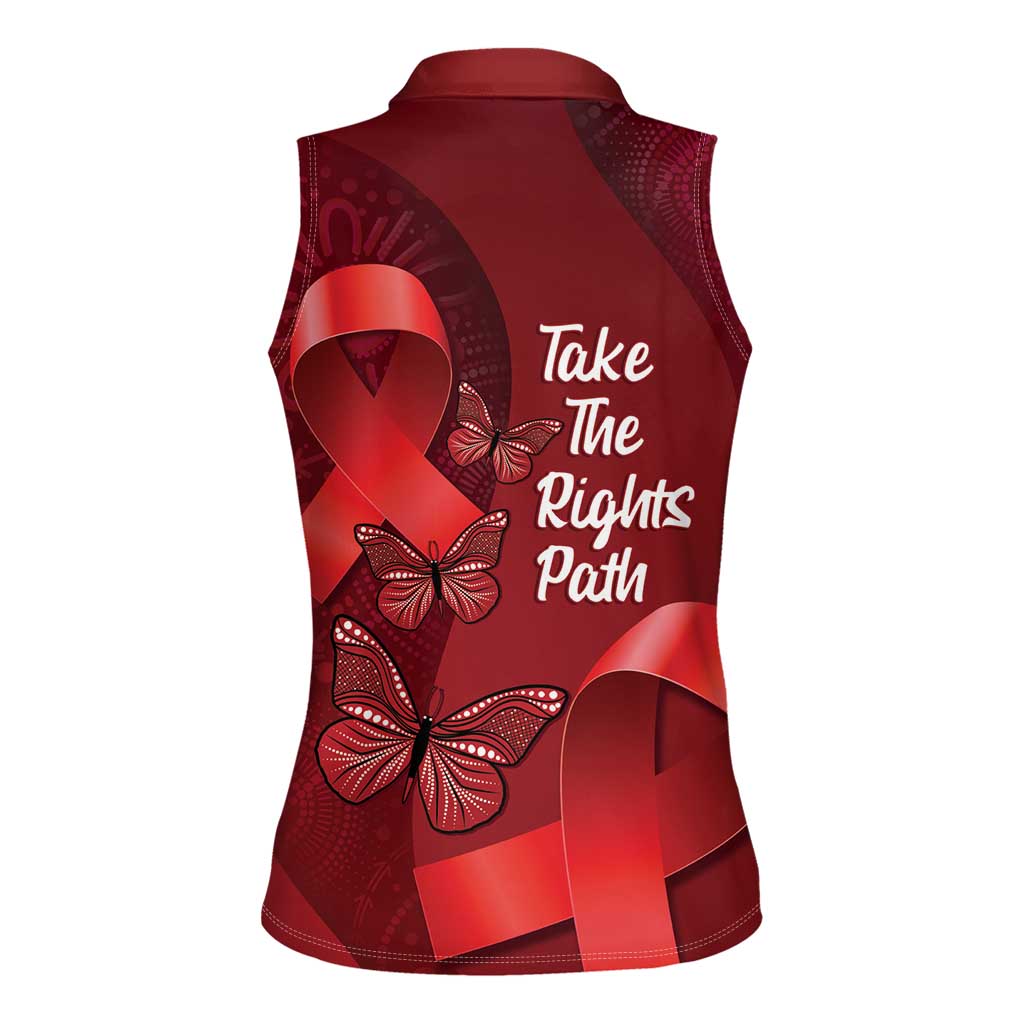 Australia AIDS Awareness Month Women Sleeveless Polo Shirt Take The Rights Path Aboriginal Art