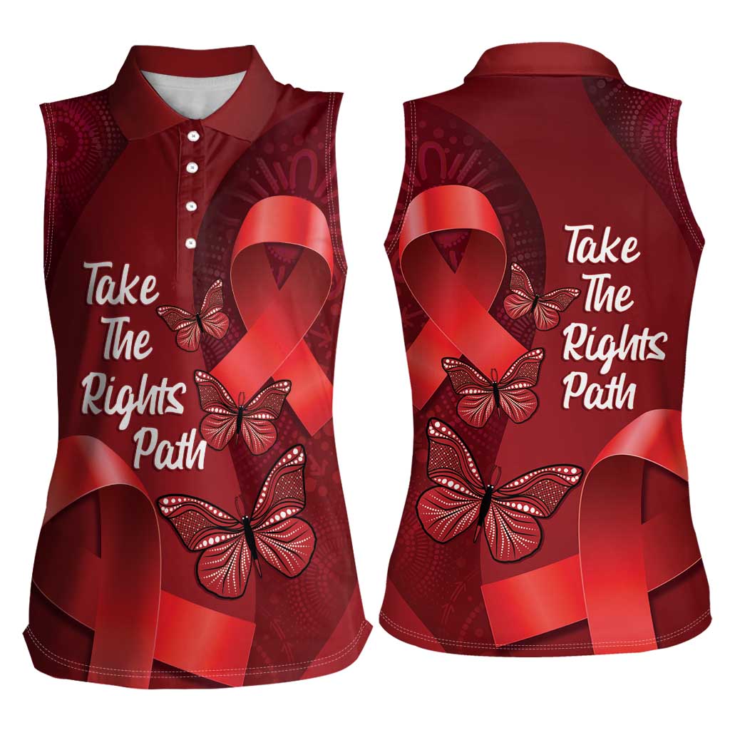 Australia AIDS Awareness Month Women Sleeveless Polo Shirt Take The Rights Path Aboriginal Art