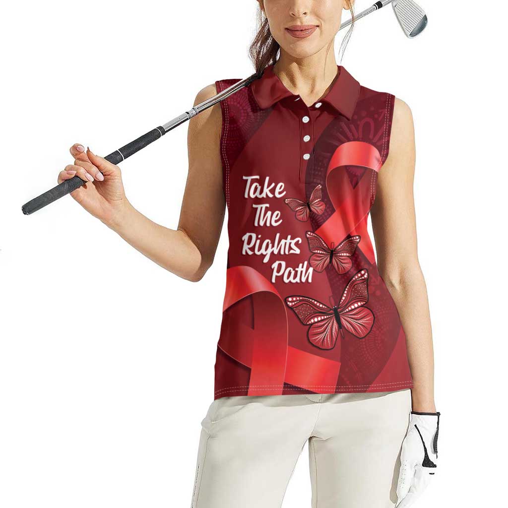 Australia AIDS Awareness Month Women Sleeveless Polo Shirt Take The Rights Path Aboriginal Art