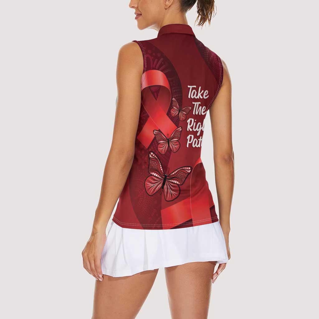 Australia AIDS Awareness Month Women Sleeveless Polo Shirt Take The Rights Path Aboriginal Art