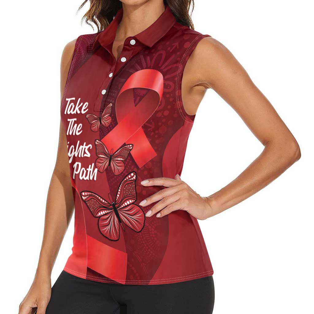 Australia AIDS Awareness Month Women Sleeveless Polo Shirt Take The Rights Path Aboriginal Art