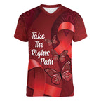 Australia AIDS Awareness Month Women V-Neck T-Shirt Take The Rights Path Aboriginal Art