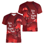 Australia AIDS Awareness Month Women V-Neck T-Shirt Take The Rights Path Aboriginal Art