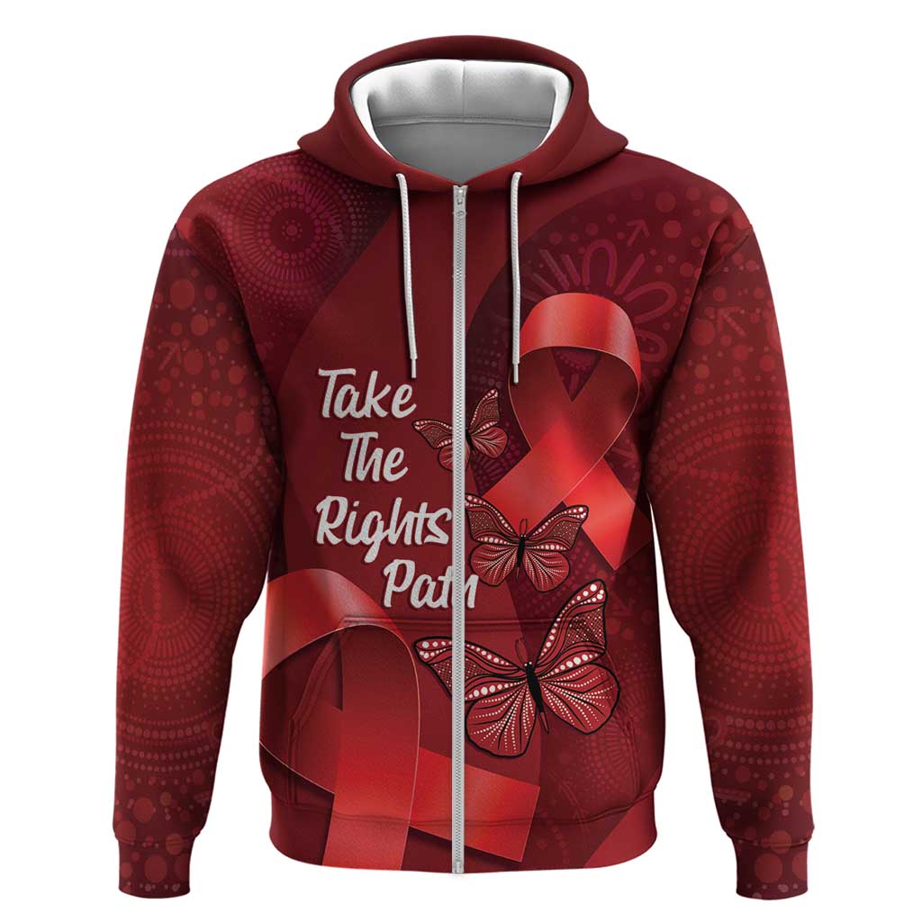 Australia AIDS Awareness Month Zip Hoodie Take The Rights Path Aboriginal Art