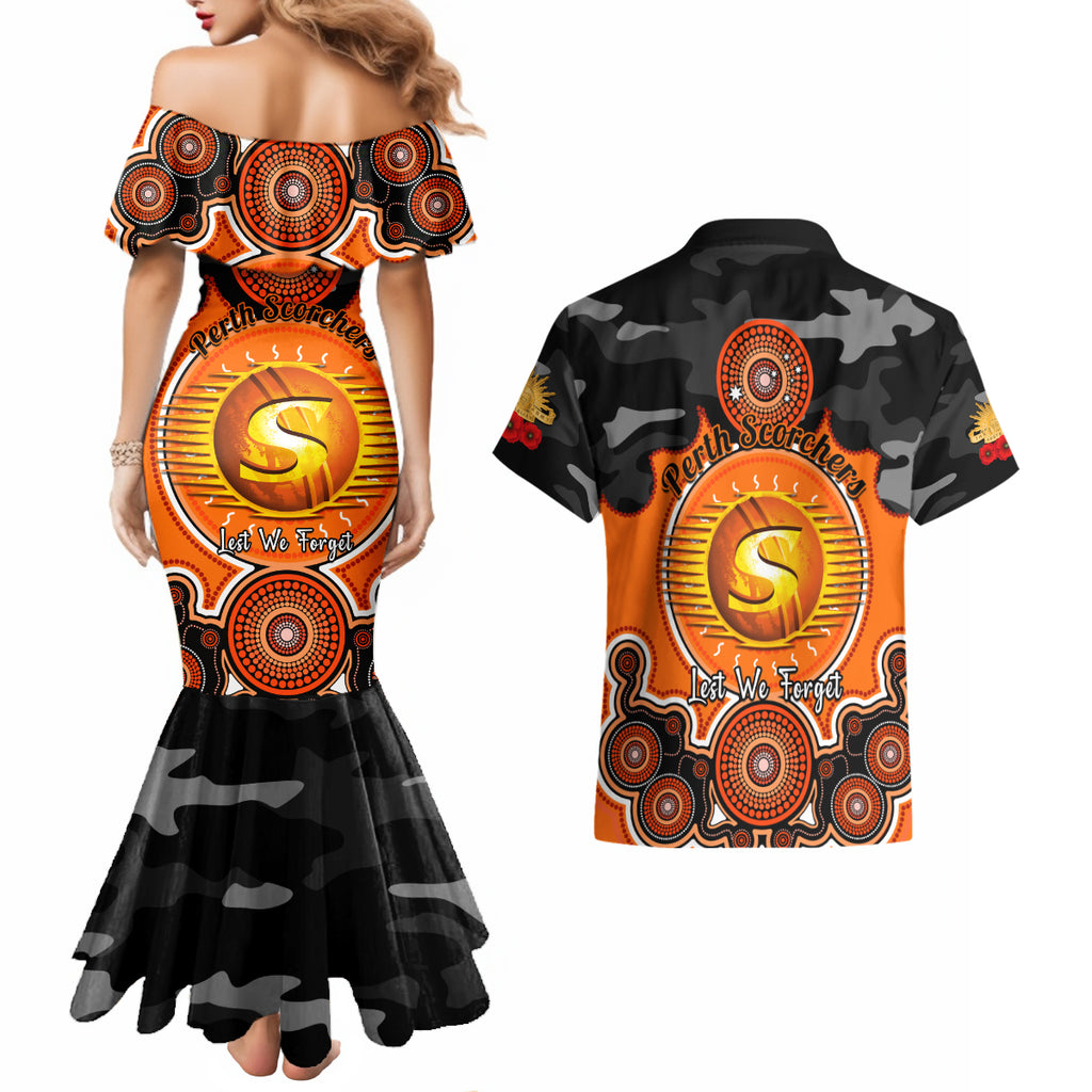 perth-scorchers-anzac-2024-couples-matching-mermaid-dress-and-hawaiian-shirt-lest-we-forget-poppy-mix-camouflage