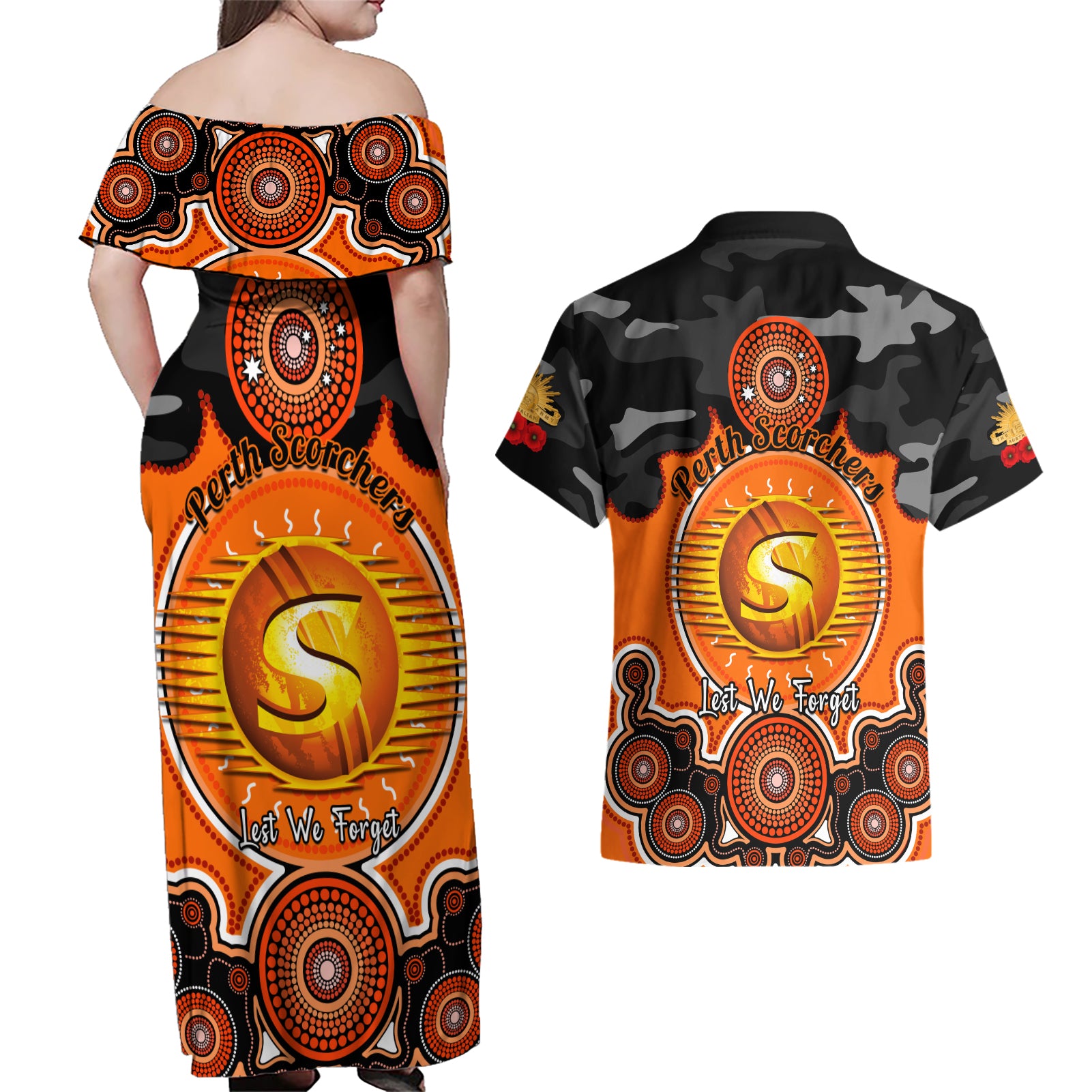 perth-scorchers-anzac-2024-couples-matching-off-shoulder-maxi-dress-and-hawaiian-shirt-lest-we-forget-poppy-mix-camouflage