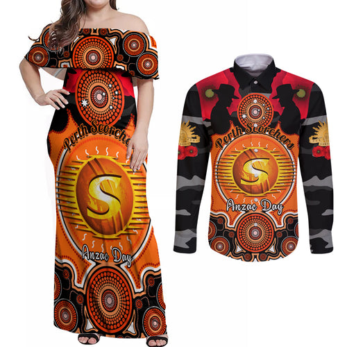 perth-scorchers-anzac-2024-couples-matching-off-shoulder-maxi-dress-and-long-sleeve-button-shirt-lest-we-forget-poppy-mix-camouflage