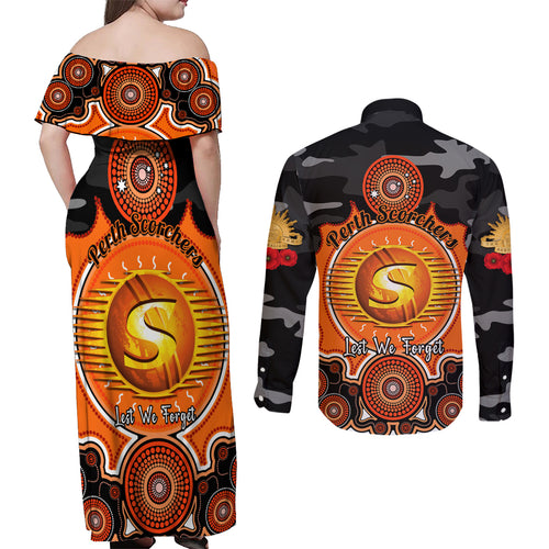 perth-scorchers-anzac-2024-couples-matching-off-shoulder-maxi-dress-and-long-sleeve-button-shirt-lest-we-forget-poppy-mix-camouflage
