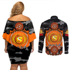 perth-scorchers-anzac-2024-couples-matching-off-shoulder-short-dress-and-long-sleeve-button-shirt-lest-we-forget-poppy-mix-camouflage