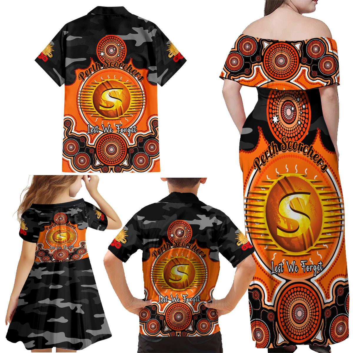 perth-scorchers-anzac-2024-family-matching-off-shoulder-maxi-dress-and-hawaiian-shirt-lest-we-forget-poppy-mix-camouflage