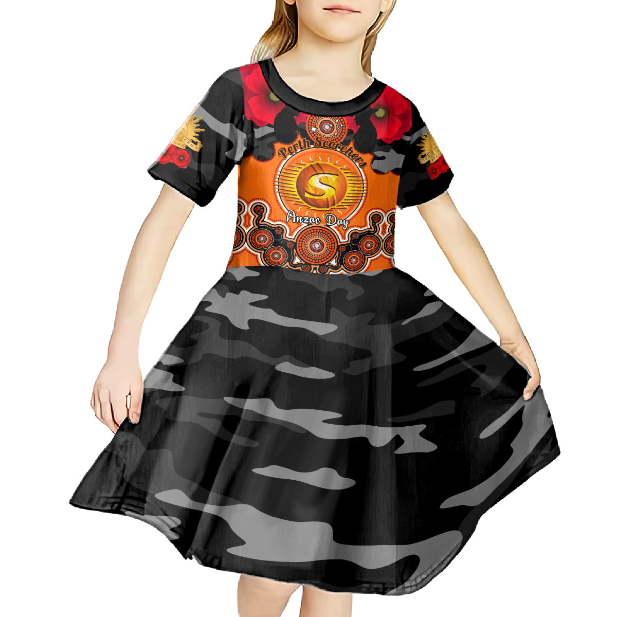 perth-scorchers-anzac-2024-kid-short-sleeve-dress-lest-we-forget-poppy-mix-camouflage