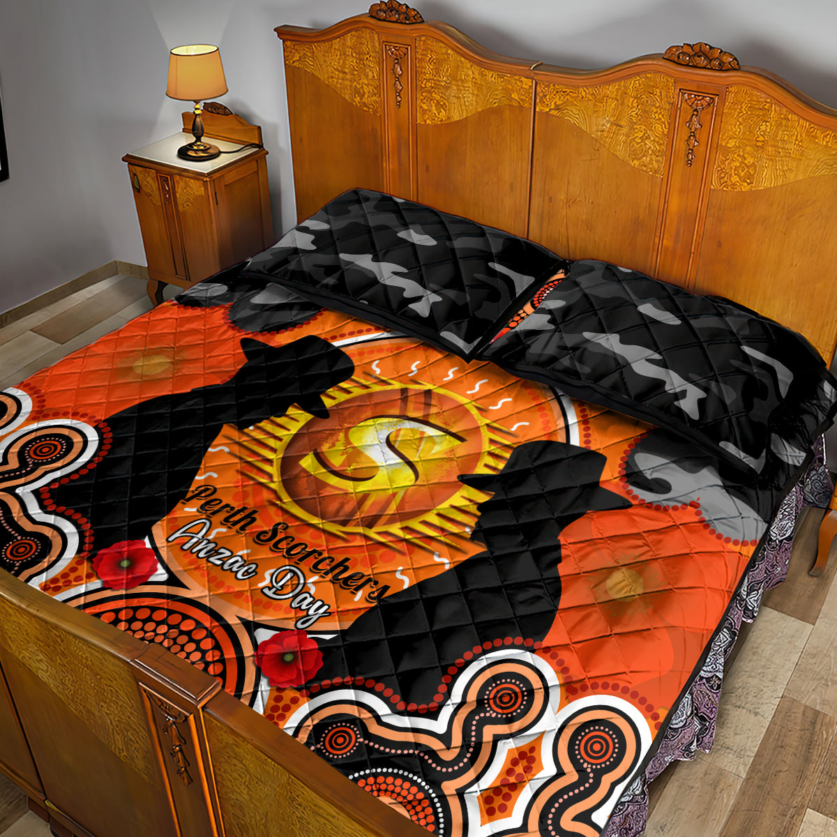 perth-scorchers-anzac-2024-quilt-bed-set-lest-we-forget-poppy-mix-camouflage