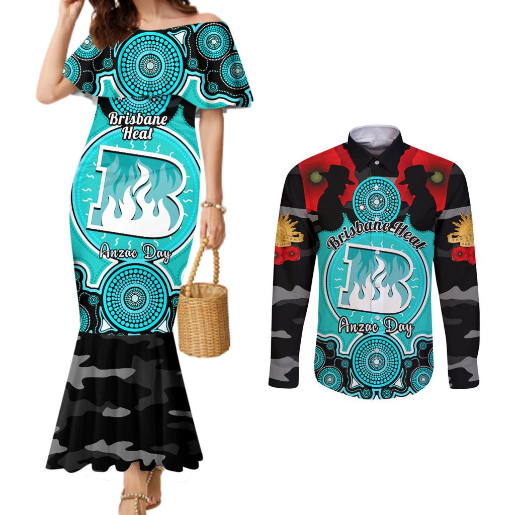 brisbane-heat-anzac-2024-couples-matching-mermaid-dress-and-long-sleeve-button-shirt-lest-we-forget-poppy-mix-camouflage