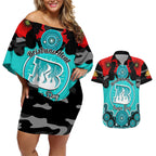 brisbane-heat-anzac-2024-couples-matching-off-shoulder-short-dress-and-hawaiian-shirt-lest-we-forget-poppy-mix-camouflage