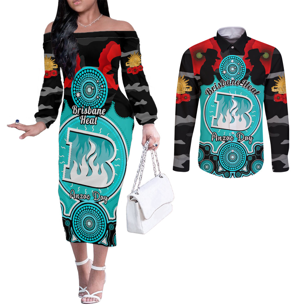 brisbane-heat-anzac-2024-couples-matching-off-the-shoulder-long-sleeve-dress-and-long-sleeve-button-shirt-lest-we-forget-poppy-mix-camouflage