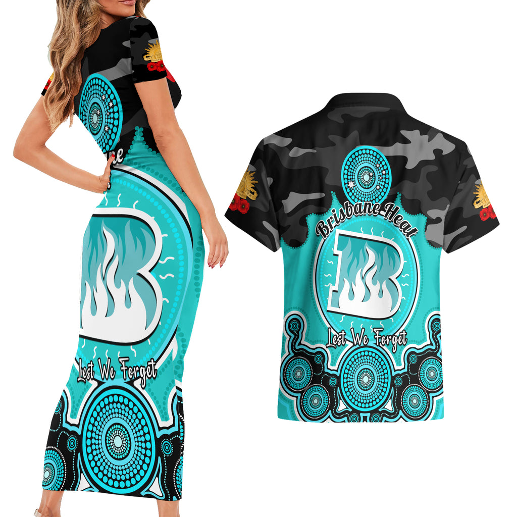 brisbane-heat-anzac-2024-couples-matching-short-sleeve-bodycon-dress-and-hawaiian-shirt-lest-we-forget-poppy-mix-camouflage