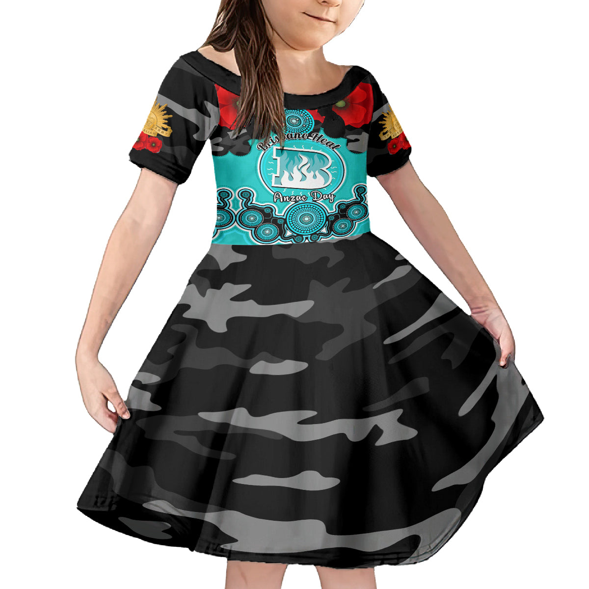 brisbane-heat-anzac-2024-kid-short-sleeve-dress-lest-we-forget-poppy-mix-camouflage