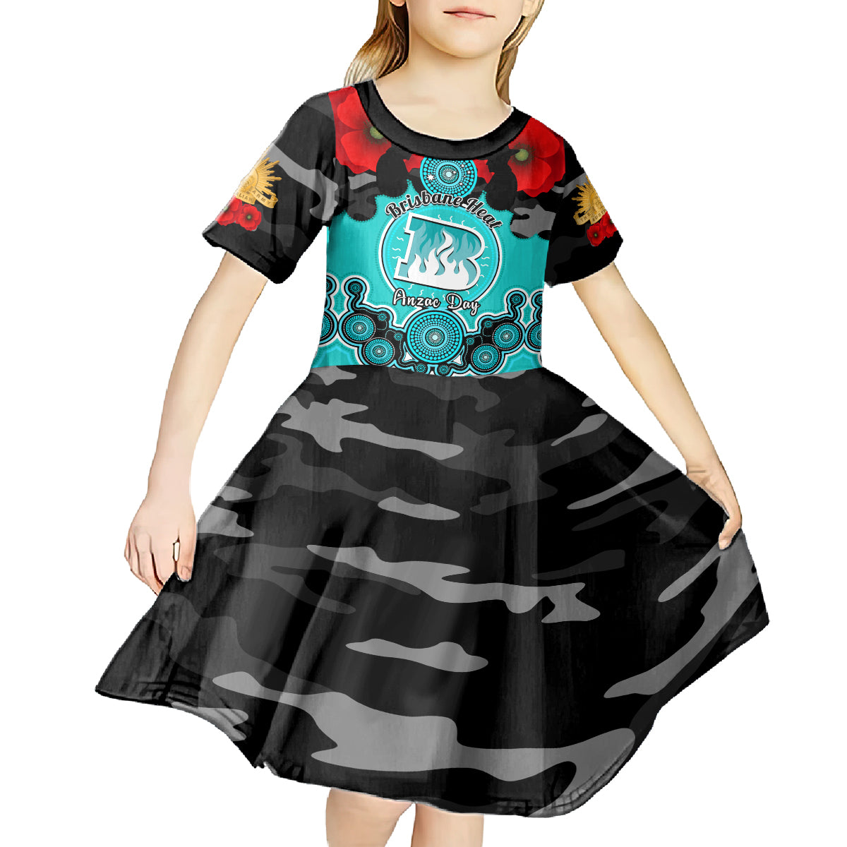 brisbane-heat-anzac-2024-kid-short-sleeve-dress-lest-we-forget-poppy-mix-camouflage