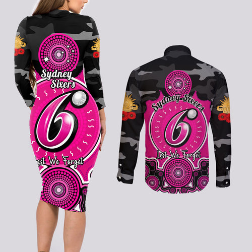 sydney-sixers-anzac-2024-couples-matching-long-sleeve-bodycon-dress-and-long-sleeve-button-shirt-lest-we-forget-poppy-mix-camouflage