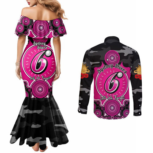 sydney-sixers-anzac-2024-couples-matching-mermaid-dress-and-long-sleeve-button-shirt-lest-we-forget-poppy-mix-camouflage