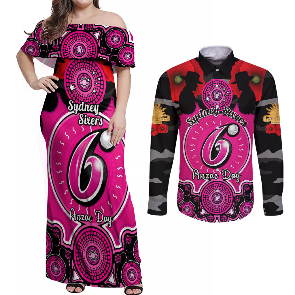 sydney-sixers-anzac-2024-couples-matching-off-shoulder-maxi-dress-and-long-sleeve-button-shirt-lest-we-forget-poppy-mix-camouflage