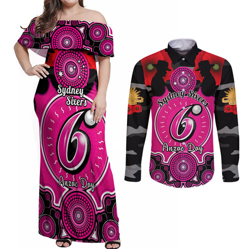 sydney-sixers-anzac-2024-couples-matching-off-shoulder-maxi-dress-and-long-sleeve-button-shirt-lest-we-forget-poppy-mix-camouflage