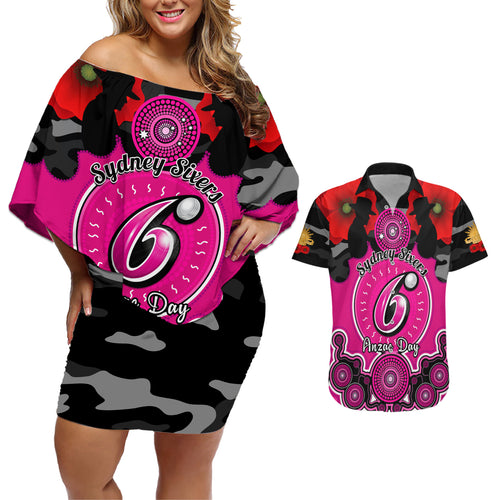 sydney-sixers-anzac-2024-couples-matching-off-shoulder-short-dress-and-hawaiian-shirt-lest-we-forget-poppy-mix-camouflage