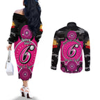 sydney-sixers-anzac-2024-couples-matching-off-the-shoulder-long-sleeve-dress-and-long-sleeve-button-shirt-lest-we-forget-poppy-mix-camouflage