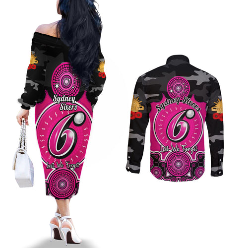 sydney-sixers-anzac-2024-couples-matching-off-the-shoulder-long-sleeve-dress-and-long-sleeve-button-shirt-lest-we-forget-poppy-mix-camouflage