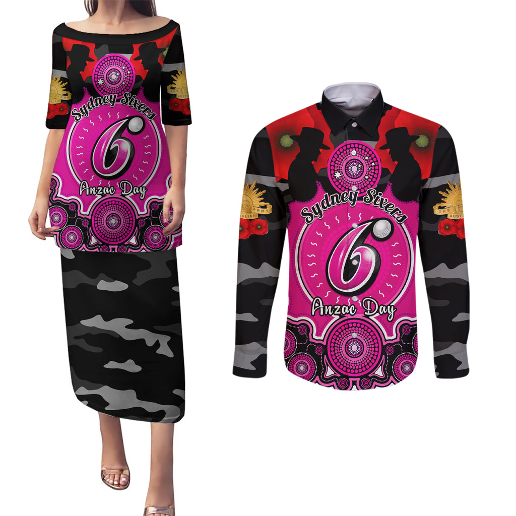 sydney-sixers-anzac-2024-couples-matching-puletasi-dress-and-long-sleeve-button-shirt-lest-we-forget-poppy-mix-camouflage